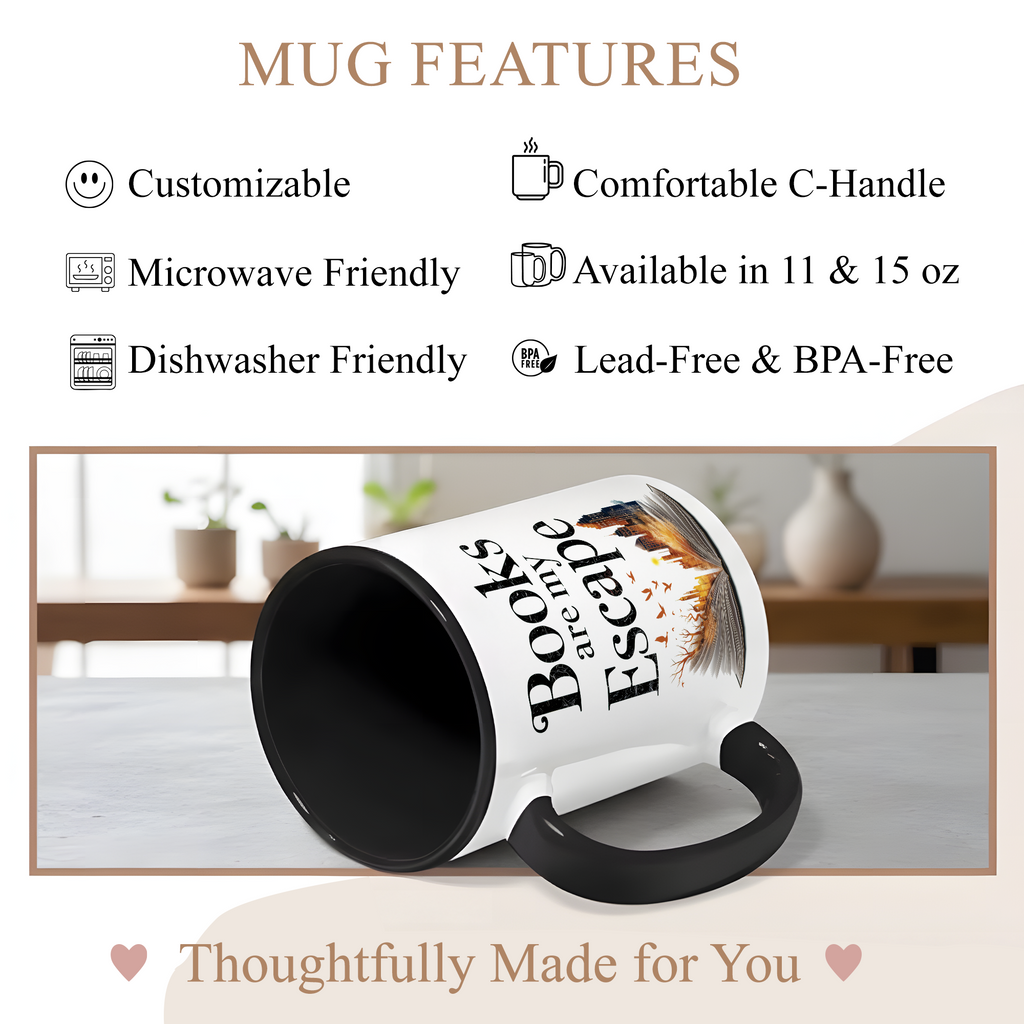 Books Are My Escape Mug – Book Lover Coffee Cup – Cozy Reading Gift – Fall Aesthetic Mug – 11oz 15oz Ringer Mug | Mug 137
