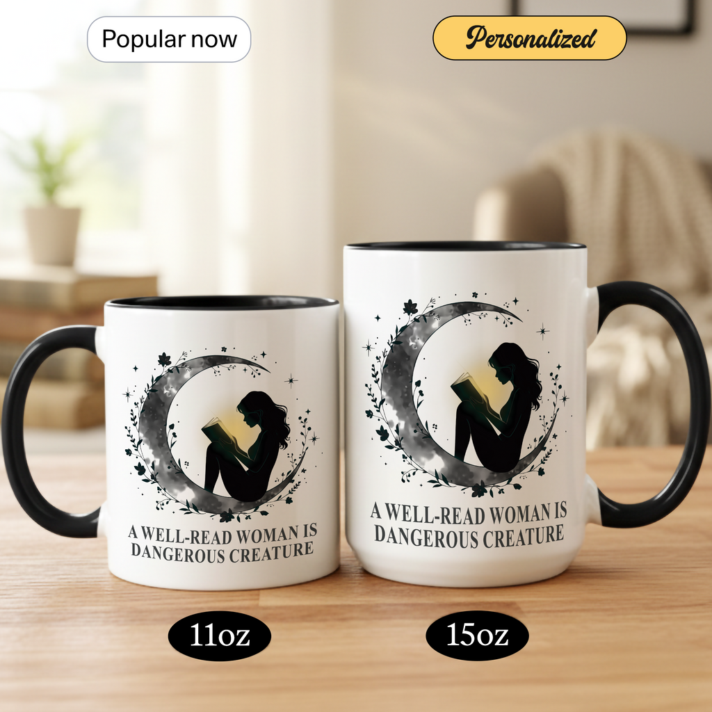 A Well Read Woman Is Dangerous Creature Mug – Feminist Book Lover Gift – Empowered Reader Coffee Cup – 11oz 15oz Ringer Mug | Mug 118