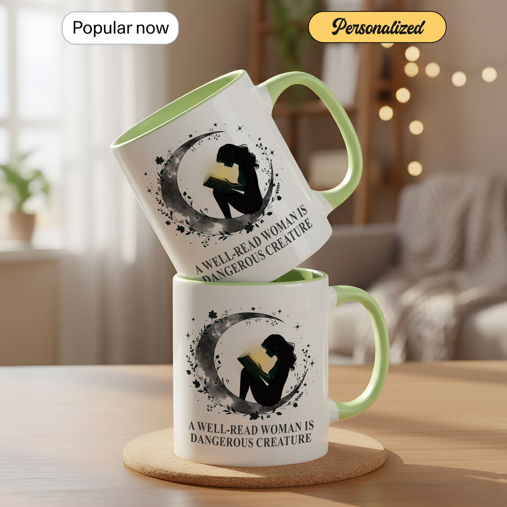 A Well Read Woman Is Dangerous Creature Mug – Feminist Book Lover Gift – Empowered Reader Coffee Cup – 11oz 15oz Ringer Mug | Mug 118