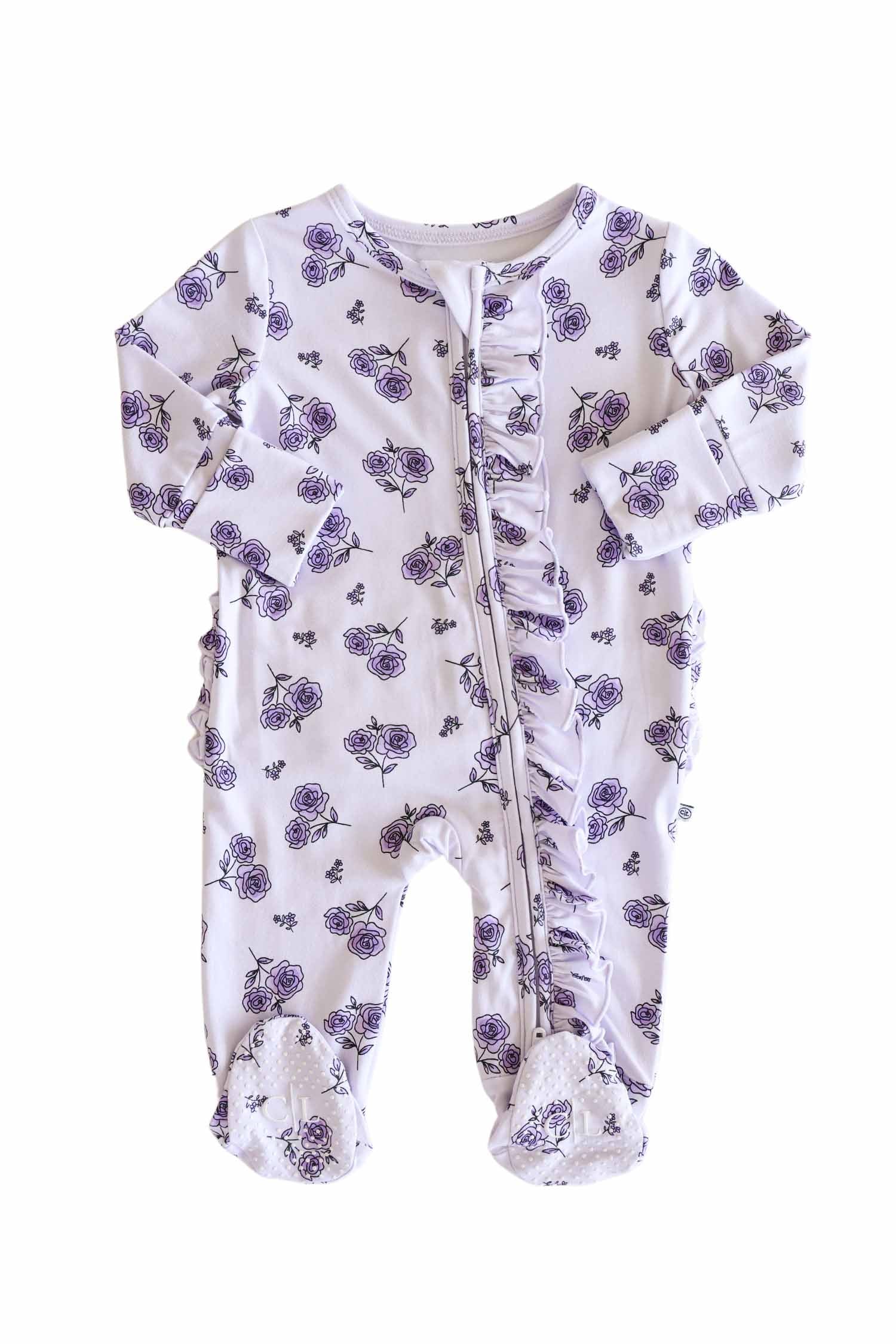 Ruffle Zipper Footie | Amethyst Garden