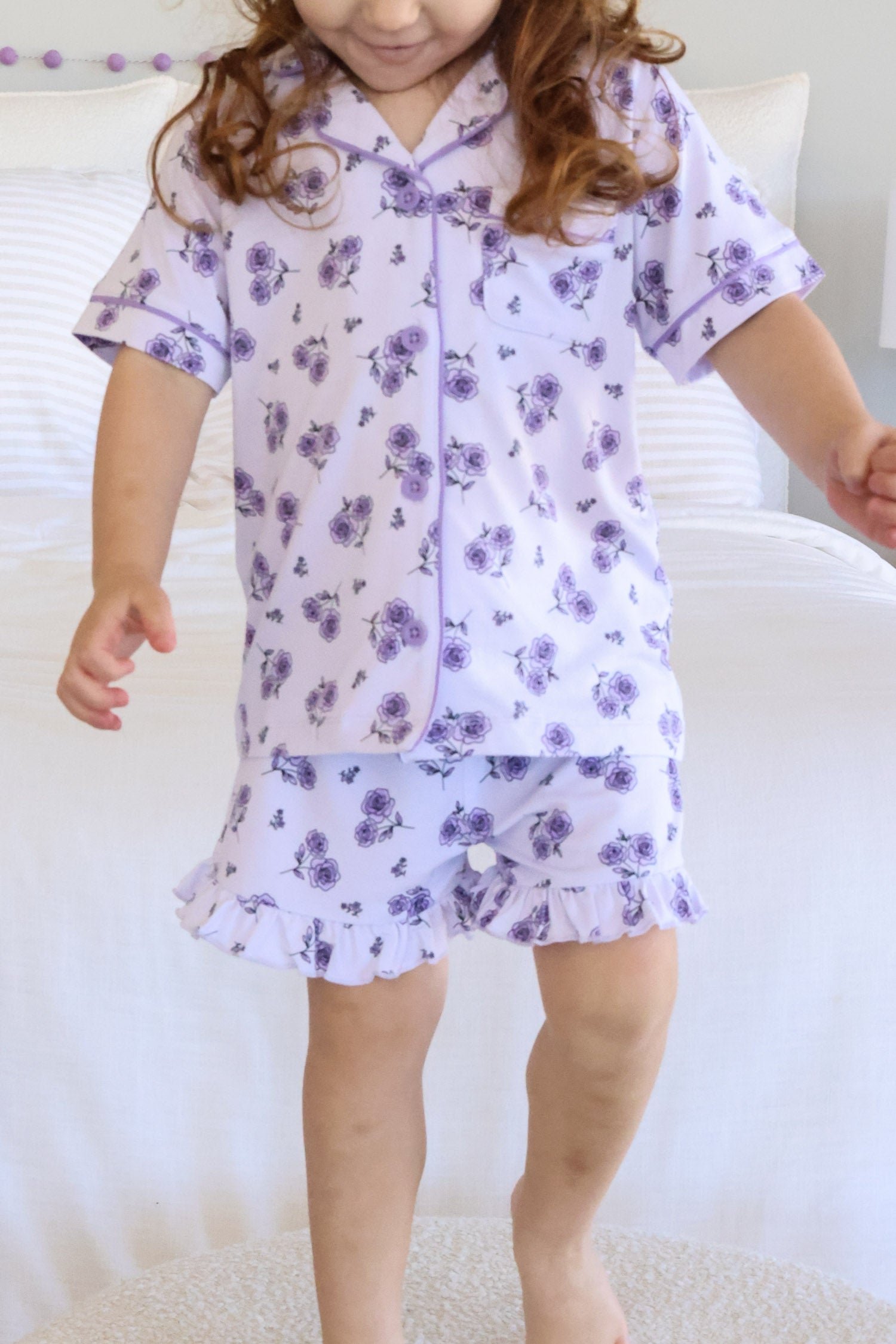 Girl's Two Piece Short Lounge Set | Amethyst Garden
