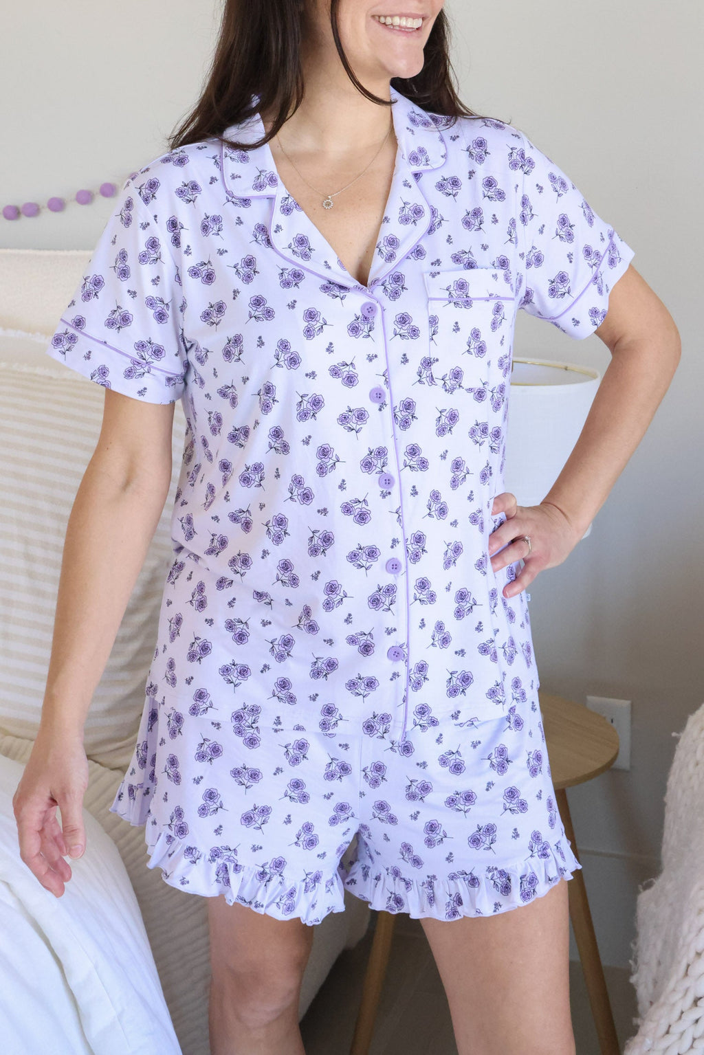 Women's Two Piece Short Lounge Set | Amethyst Garden