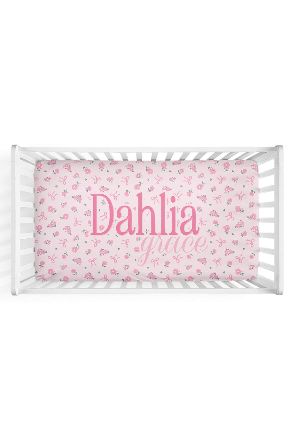 Ribbon & Roses Personalized Crib Sheet | Pink