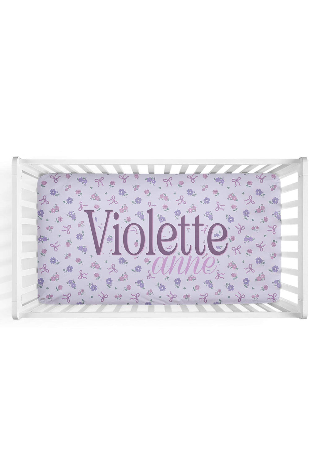 Ribbon & Roses Personalized Crib Sheet | Purple
