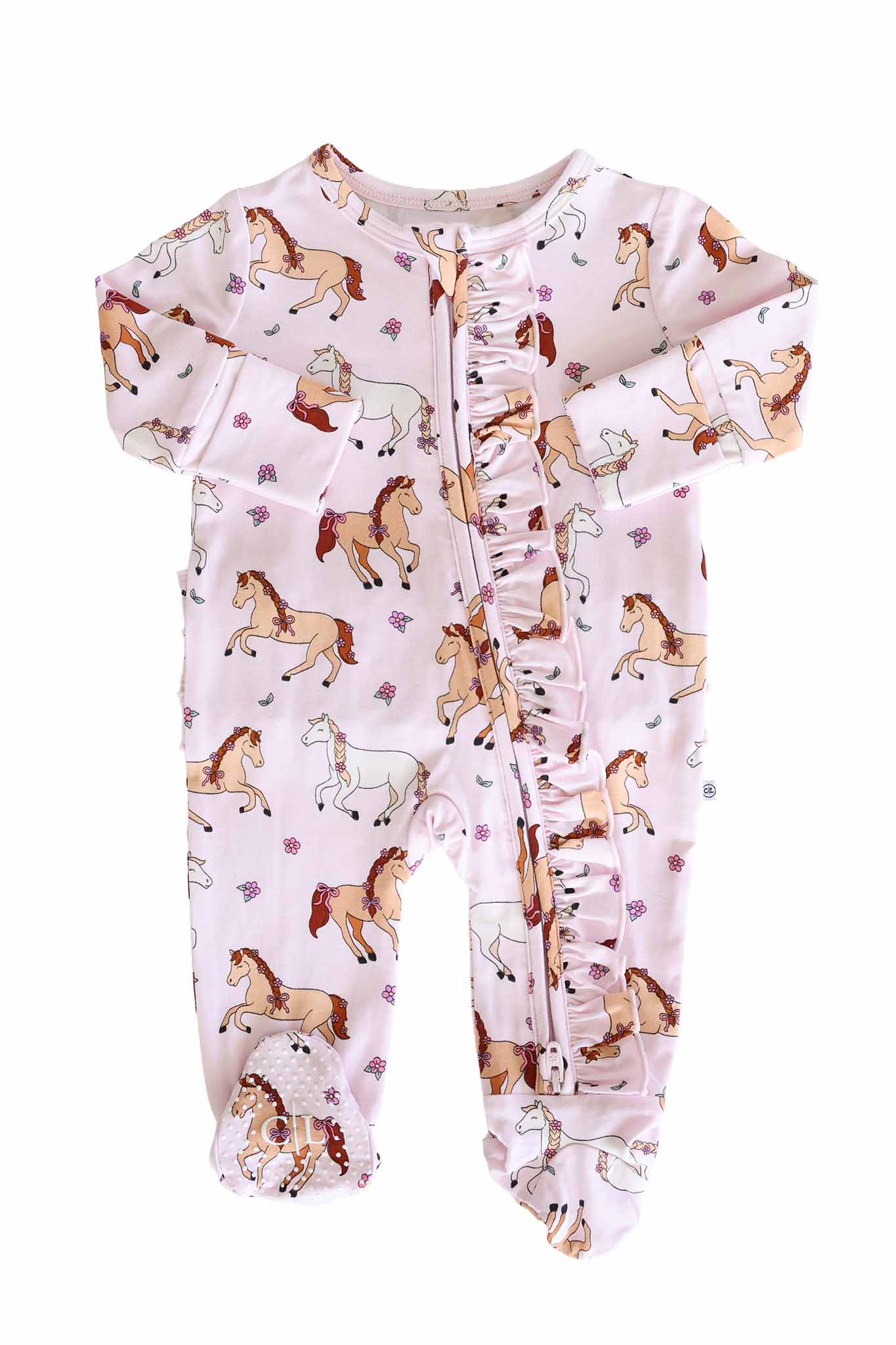 Ruffle Zipper Footie | Pony Club Pink
