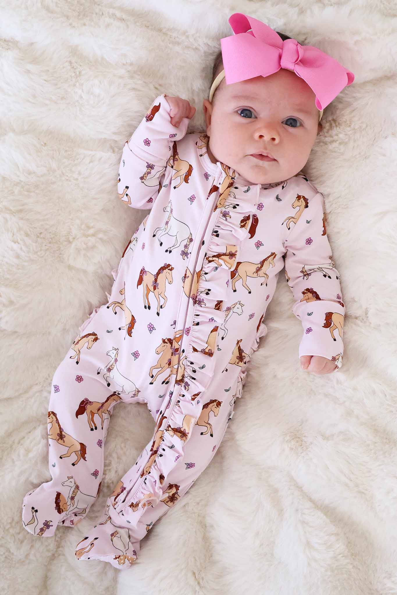 Ruffle Zipper Footie | Pony Club Pink