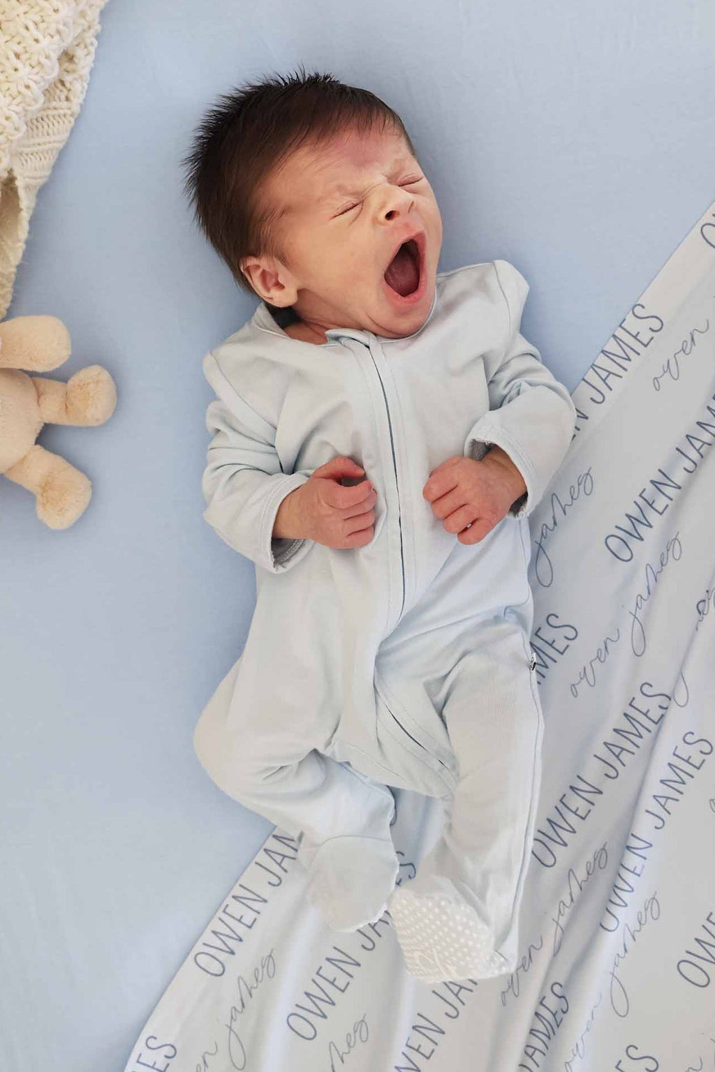 Baby Blue Bamboo Zipper Footie