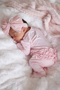 Baby Pink Bamboo Ruffle Zipper Footie
