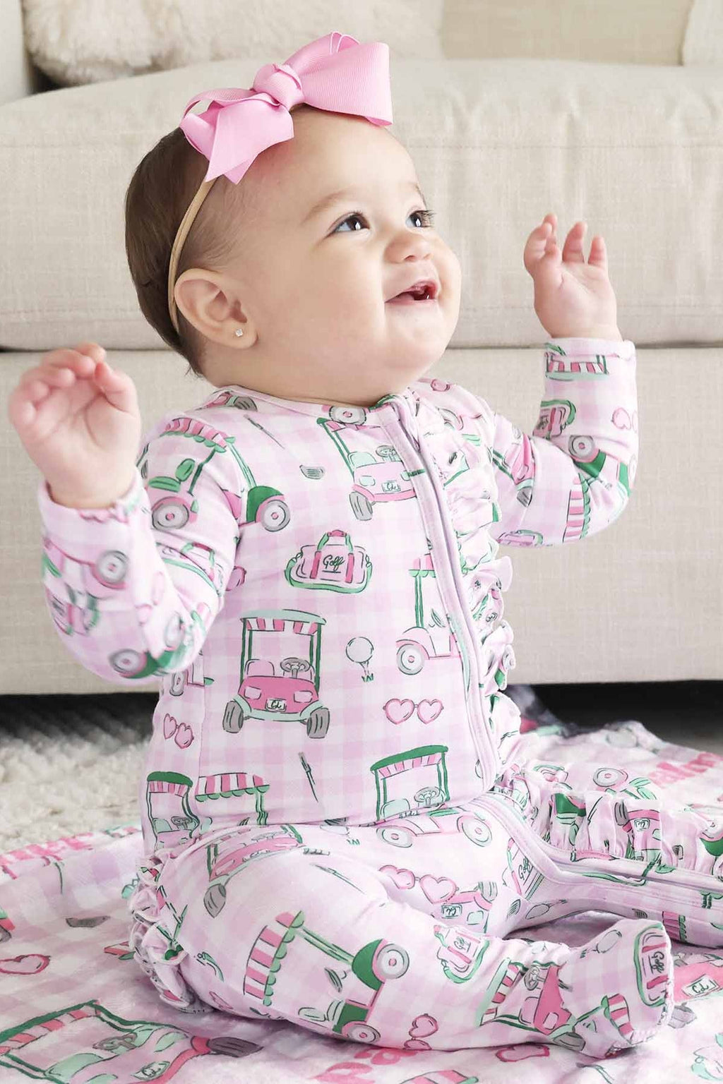 Birdie Babes Ruffle Zipper Footie | Pink