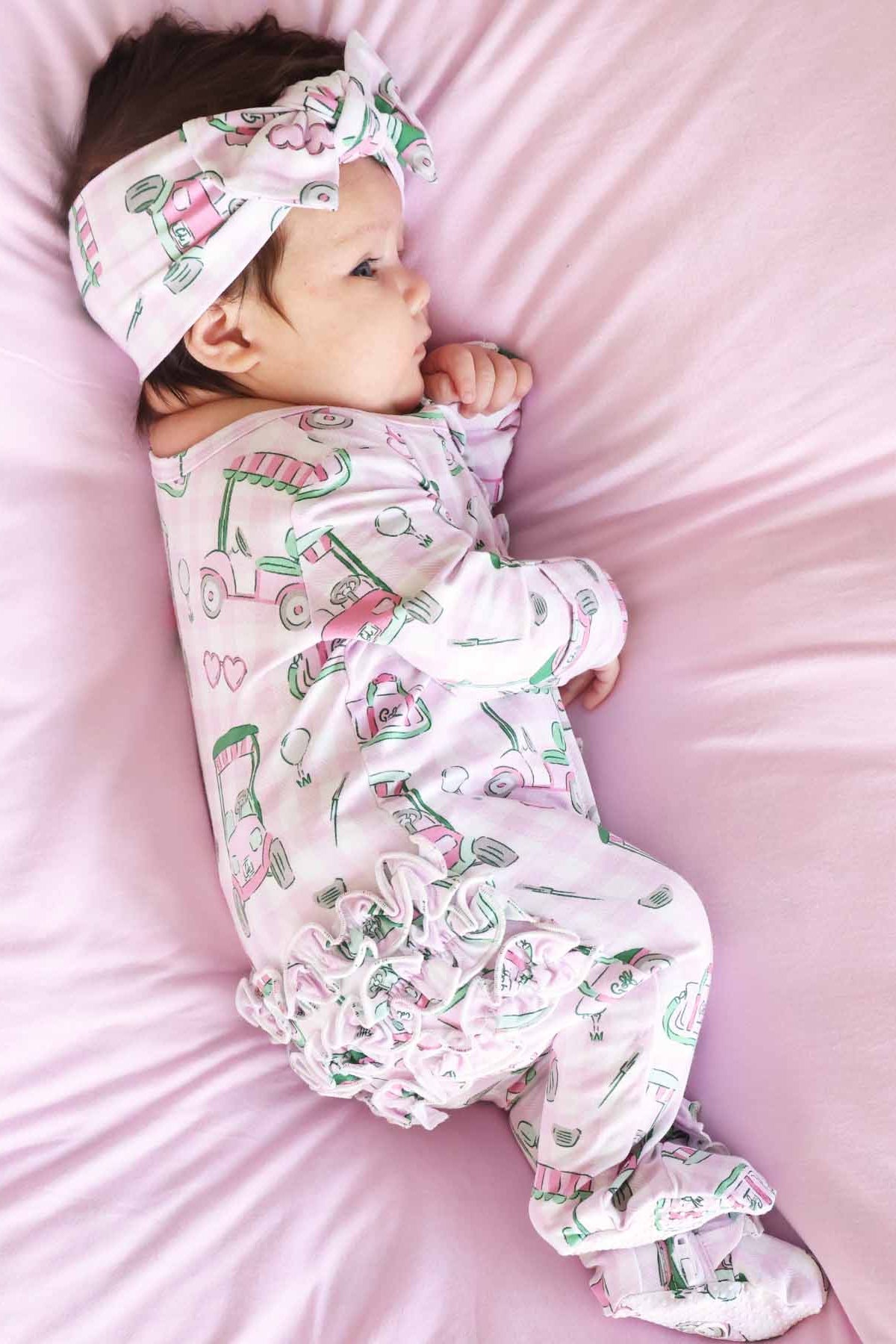 Birdie Babes Ruffle Zipper Footie | Pink