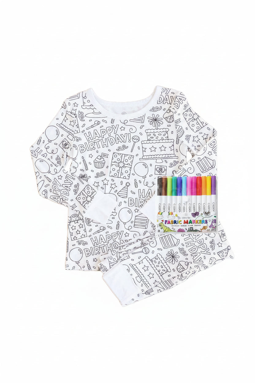 Colorable Two Piece Pajama Set | Birthday Celebration