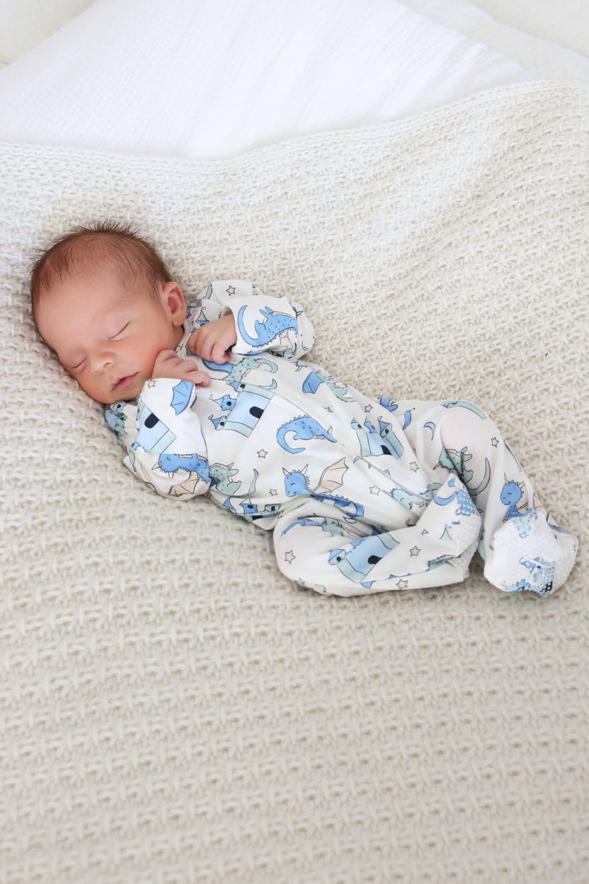 Dragon Adventure Zipper Footie | Blue