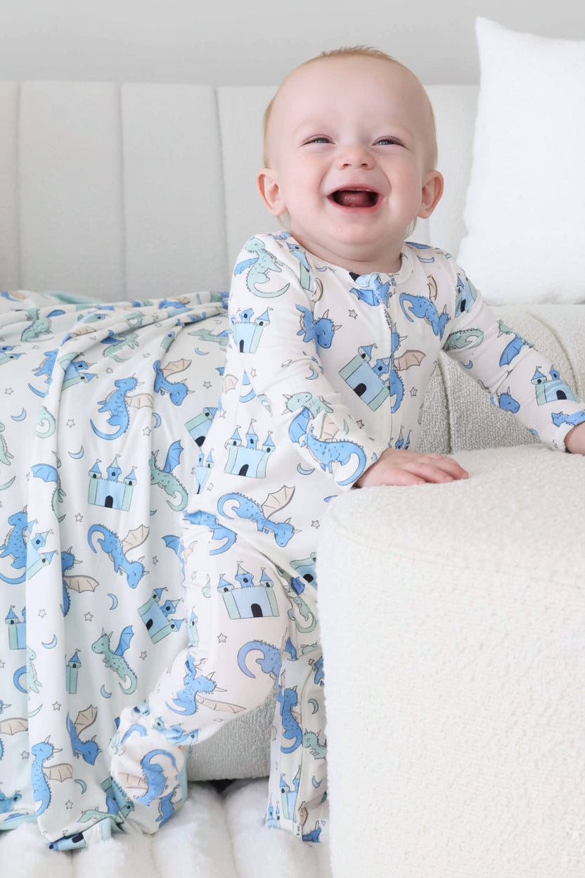 Dragon Adventure Zipper Footie | Blue