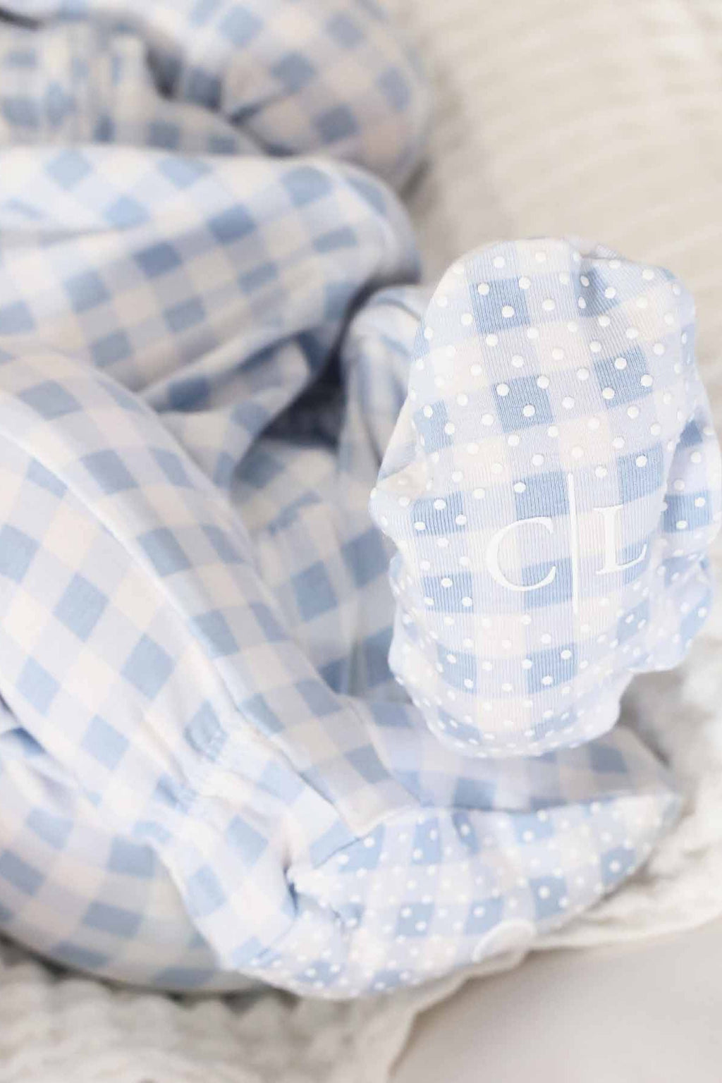Peter Pan Collar Zipper Footie | Dusty Blue Gingham