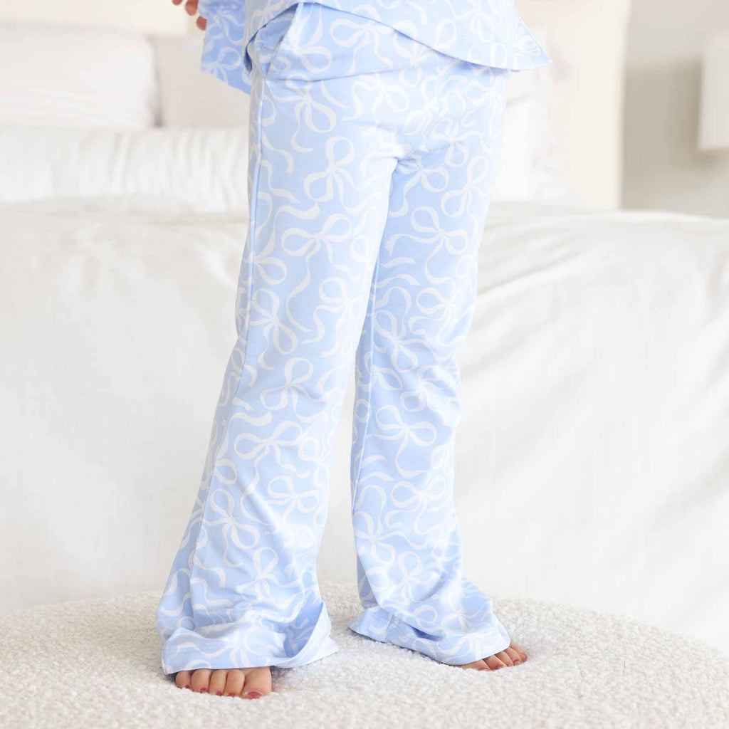 Girl's Two Piece Flare Lounge Set | Blue-tiful Bows
