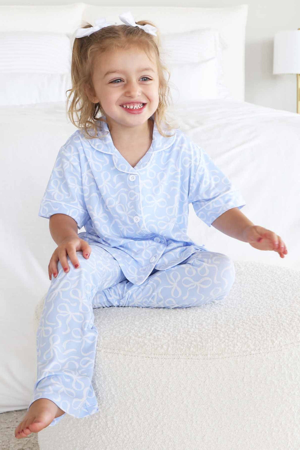 Girl's Two Piece Flare Lounge Set | Blue-tiful Bows