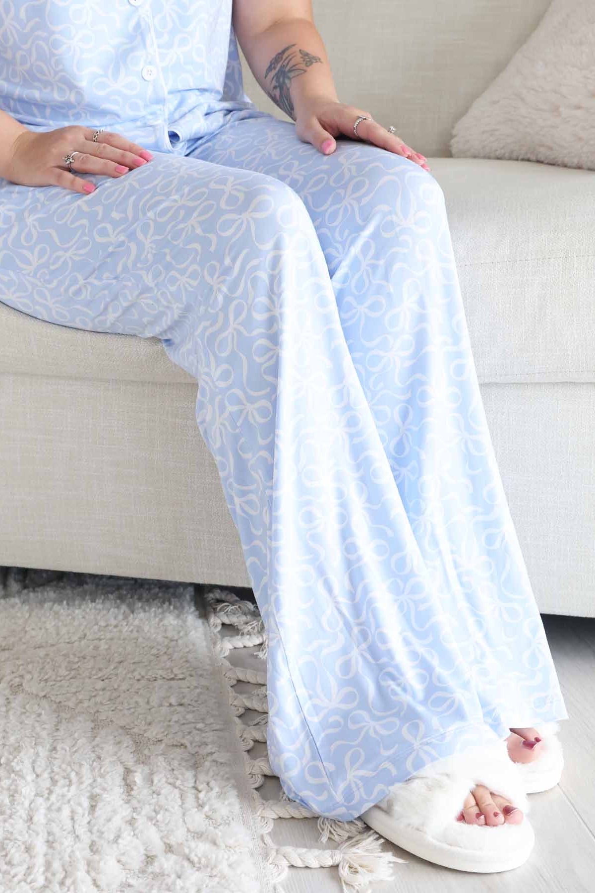 Women's Two Piece Flare Lounge Set | Blue-tiful Bows