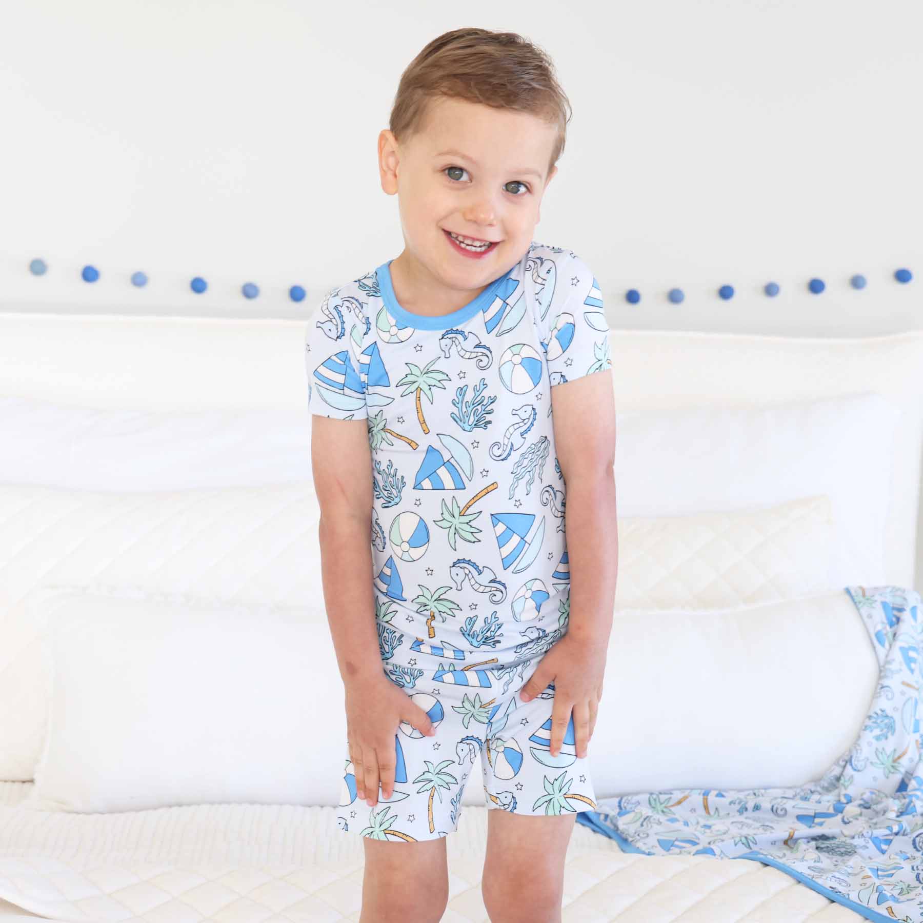 Two Piece Short Pajama Set | Tiny Tides Blue
