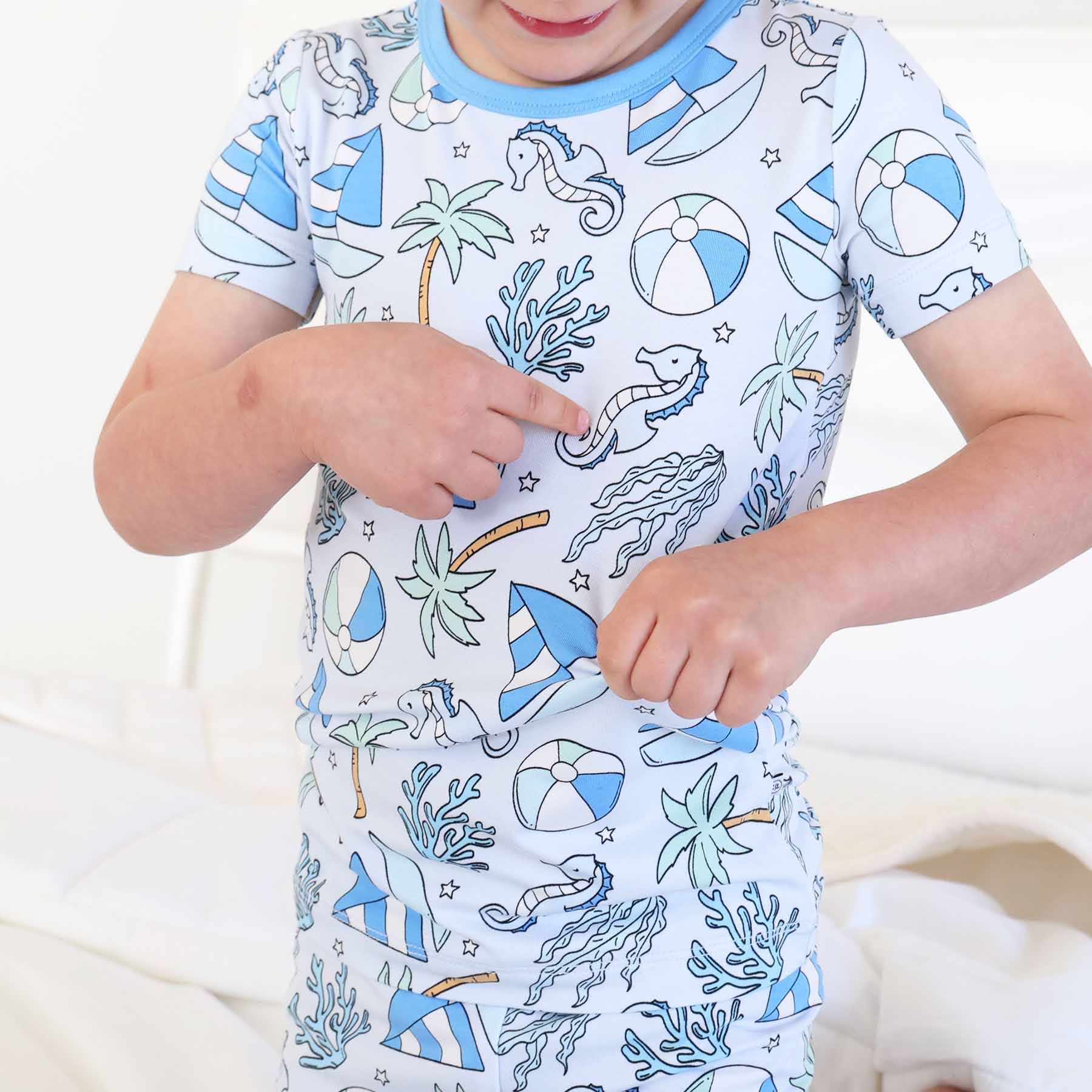 Two Piece Short Pajama Set | Tiny Tides Blue