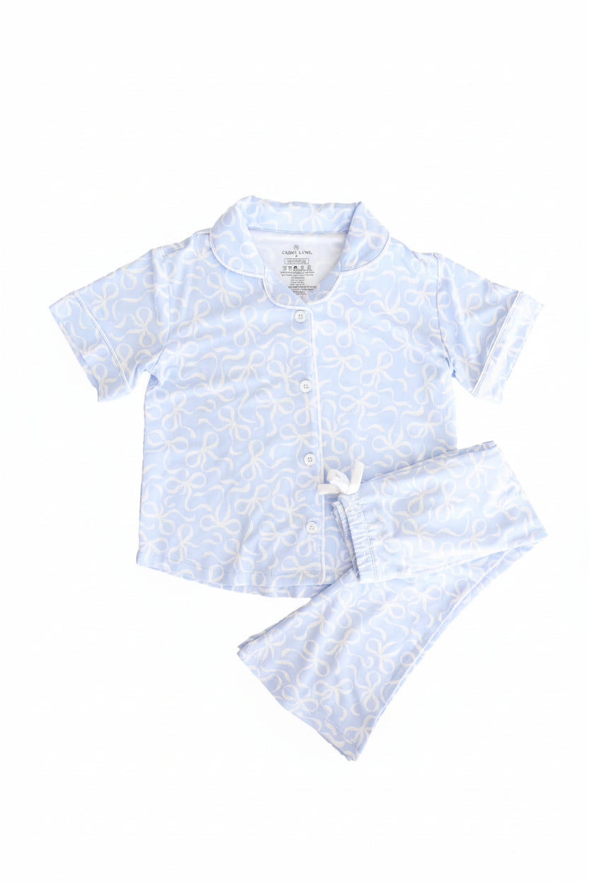 Girl's Two Piece Flare Lounge Set | Blue-tiful Bows
