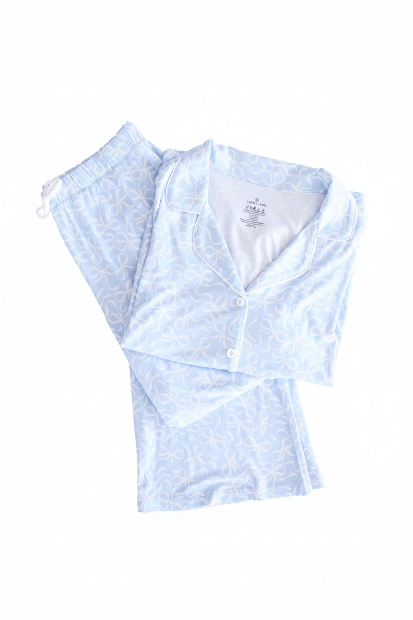 Women's Two Piece Flare Lounge Set | Blue-tiful Bows