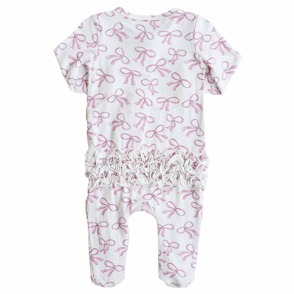 Blushing Bows Ruffle Zipper Footie