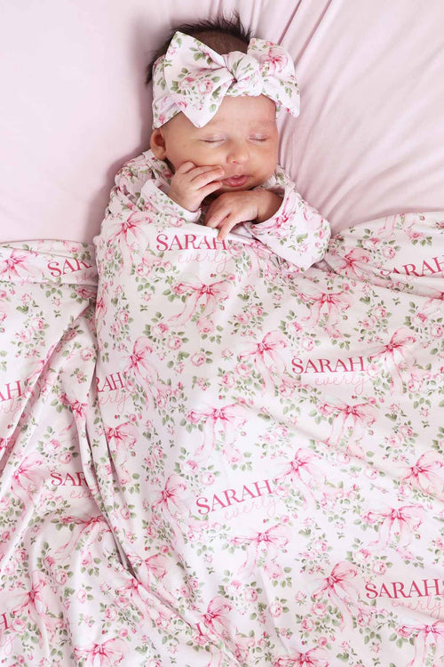 Bows in Bloom Personalized Swaddle Blanket