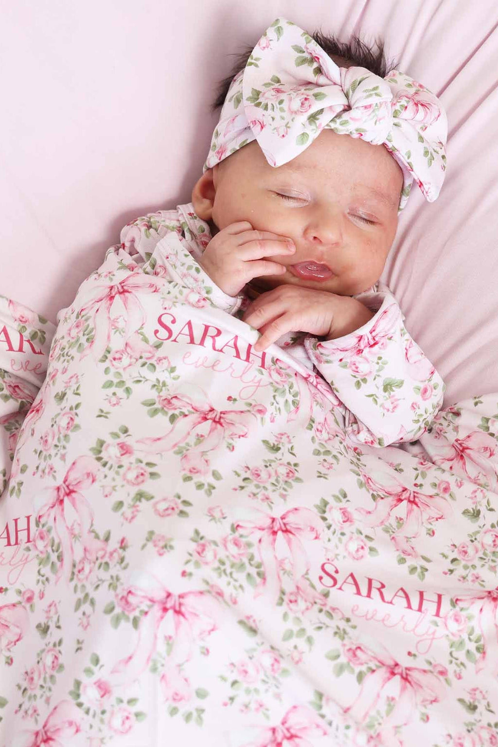 Bows in Bloom Personalized Swaddle Blanket