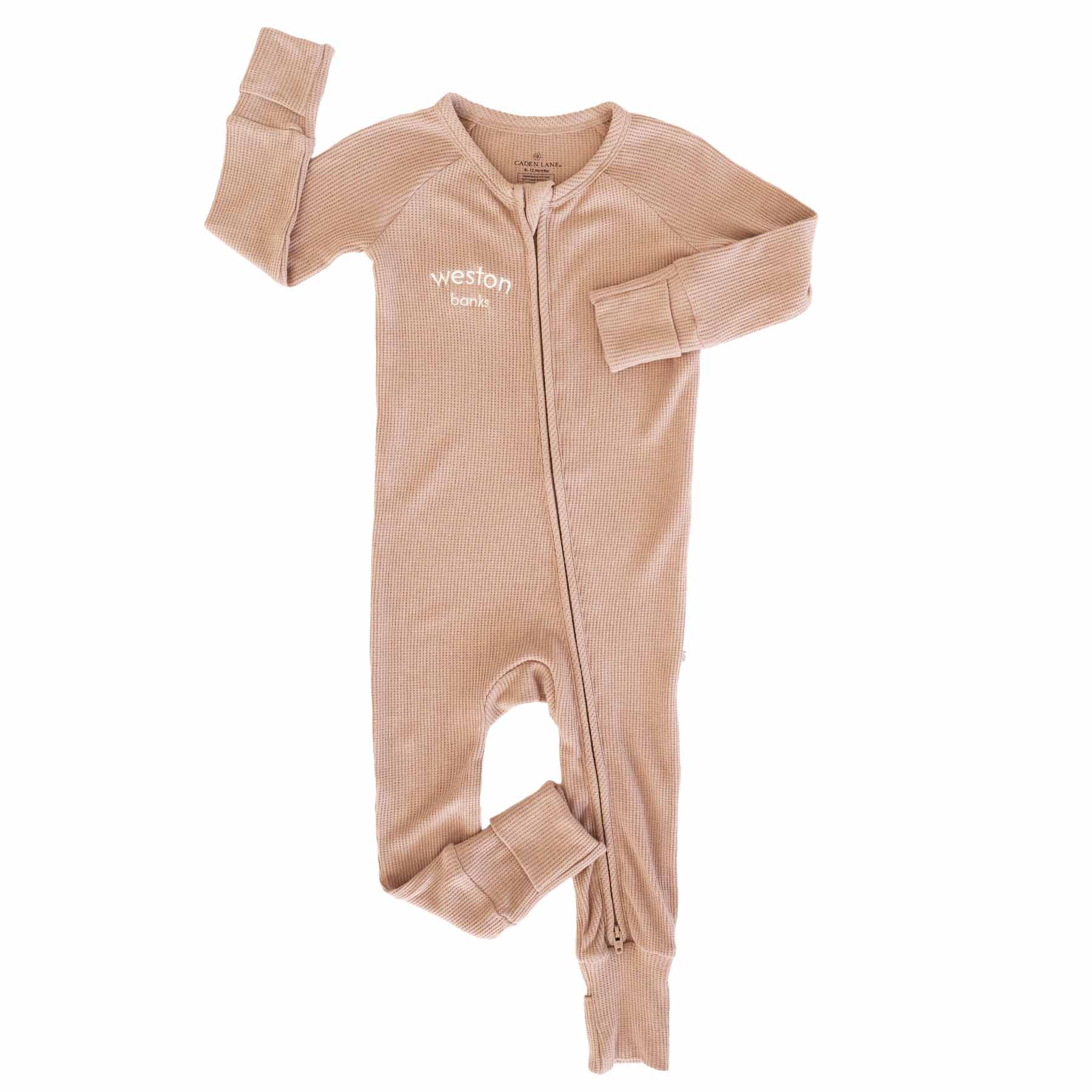 Embroidered Bamboo Waffle Convertible Zip Romper | Cocoa