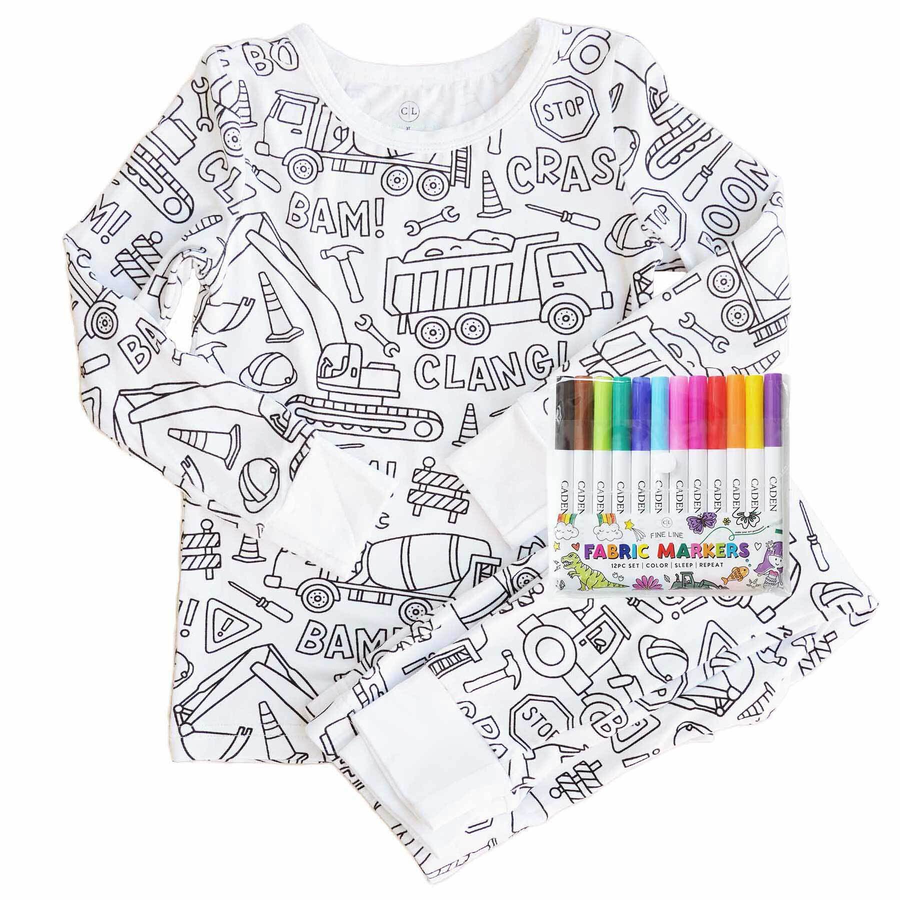 Colorable Two Piece Pajama Set | Construction Zone