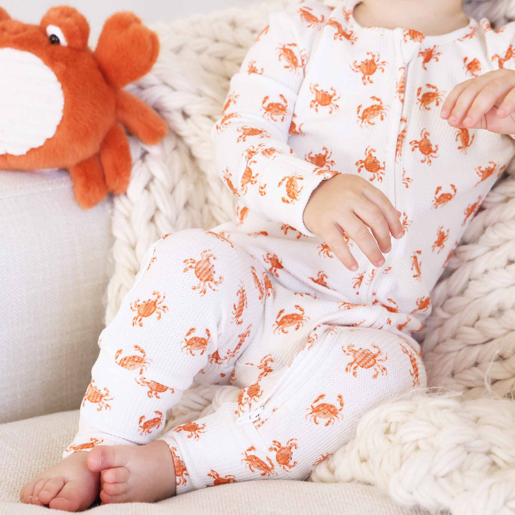 Cutie Crabs Bamboo Waffle Convertible Zip Romper
