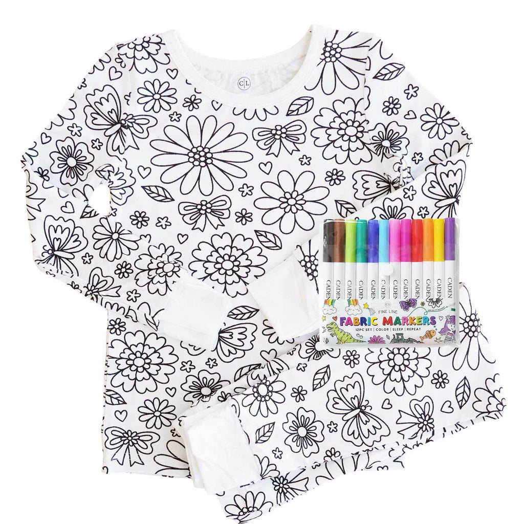 Colorable Two Piece Pajama Set | Floral Flutter