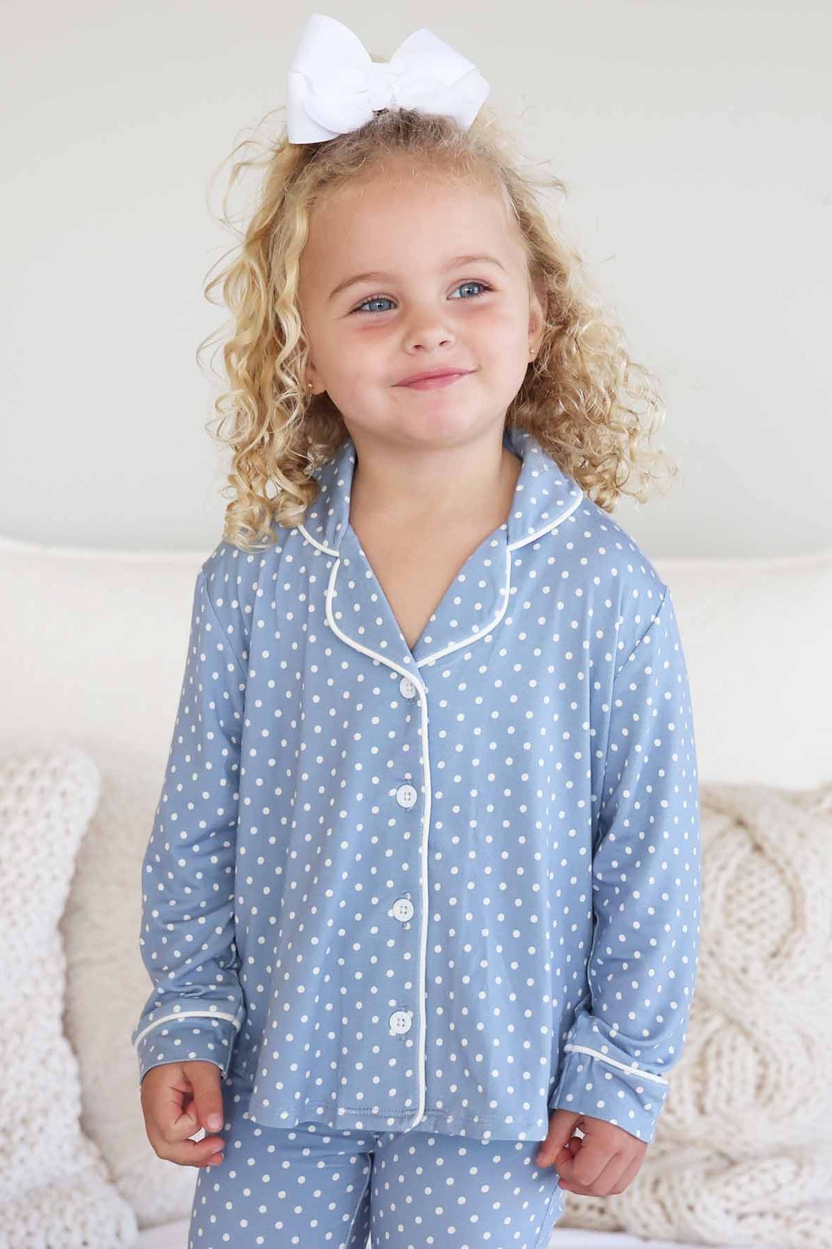 Girl's Two Piece Flare Lounge Set | Snuggle Spots Blue
