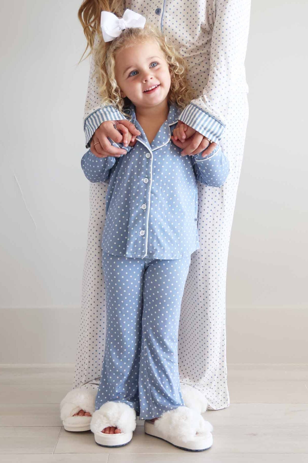 Girl's Two Piece Flare Lounge Set | Snuggle Spots Blue