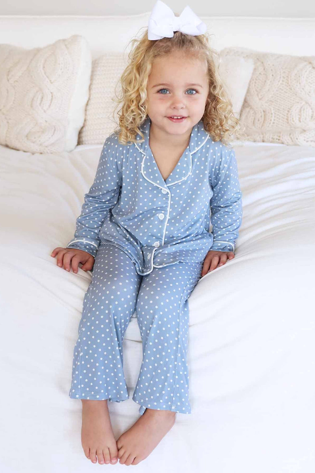 Girl's Two Piece Flare Lounge Set | Snuggle Spots Blue