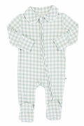 Peter Pan Collar Zipper Footie | Moss Gingham