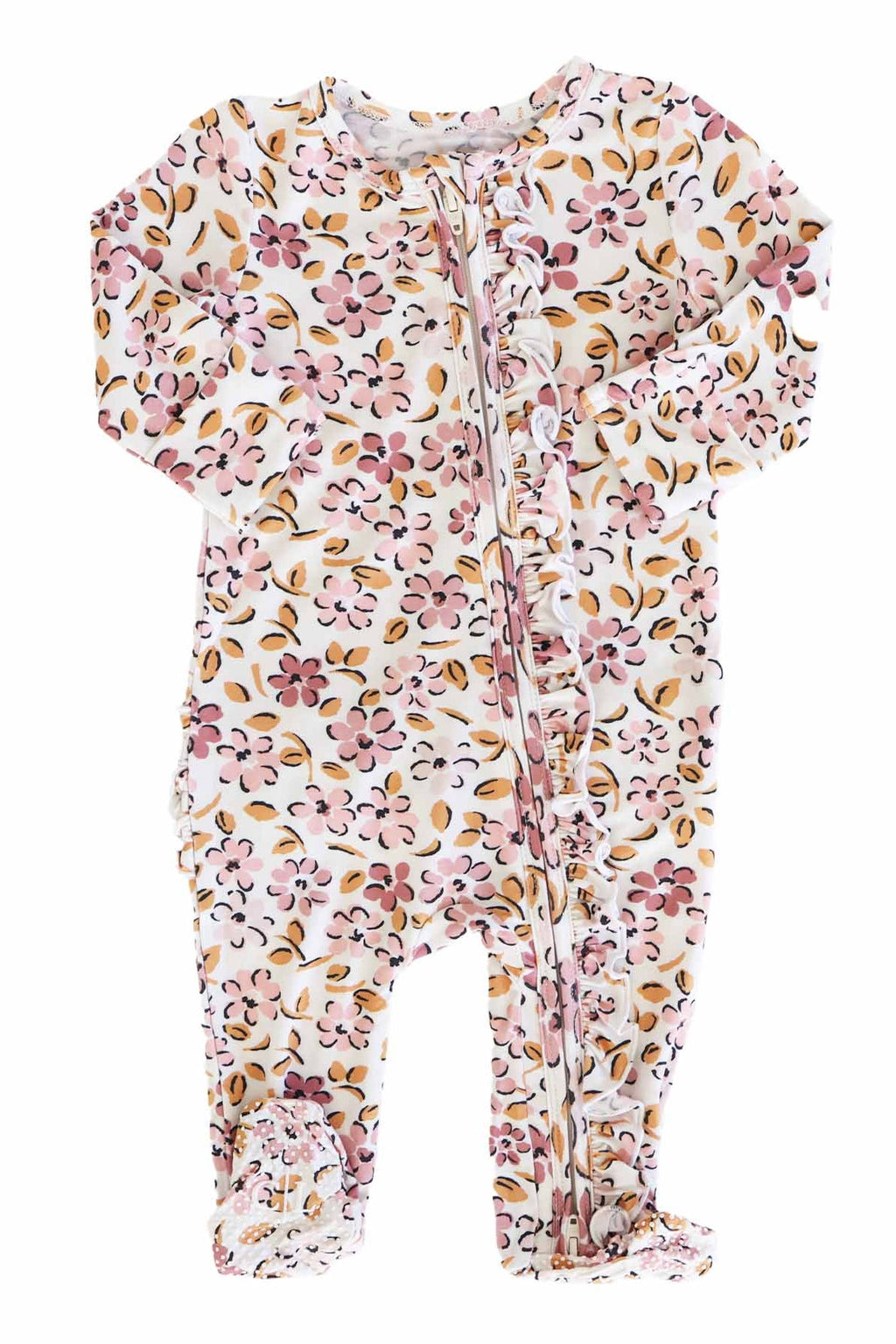 Mauvelous Meadow Ruffle Zipper Footie