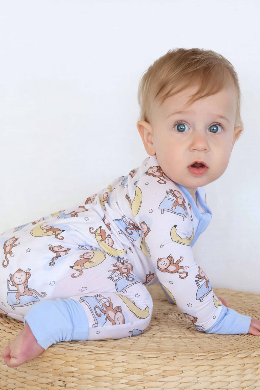 Monkey See, Monkey Snooze Convertible Zip Romper