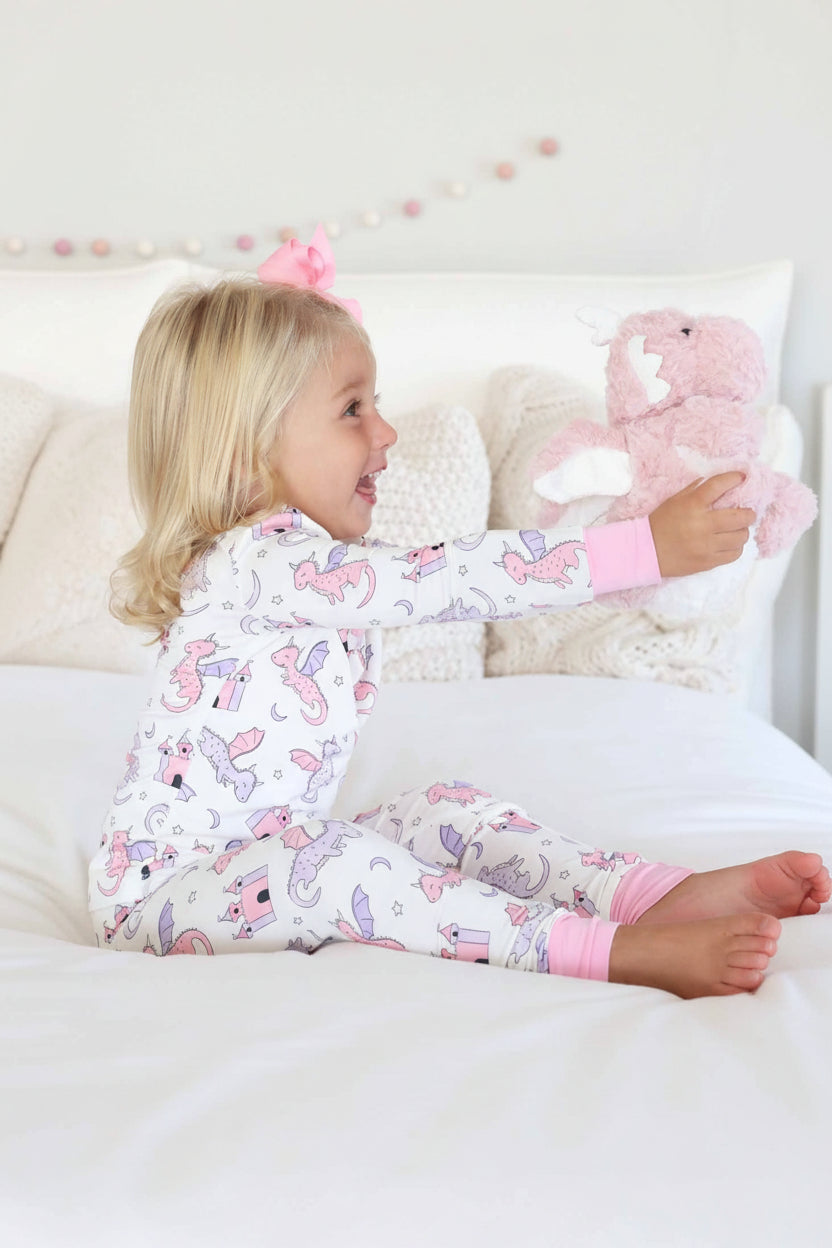 Dragon Adventure Two Piece Pajama Set | Pink