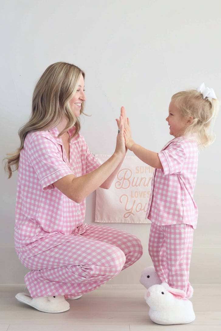 Girl's Two Piece Flare Lounge Set | Pink Gingham
