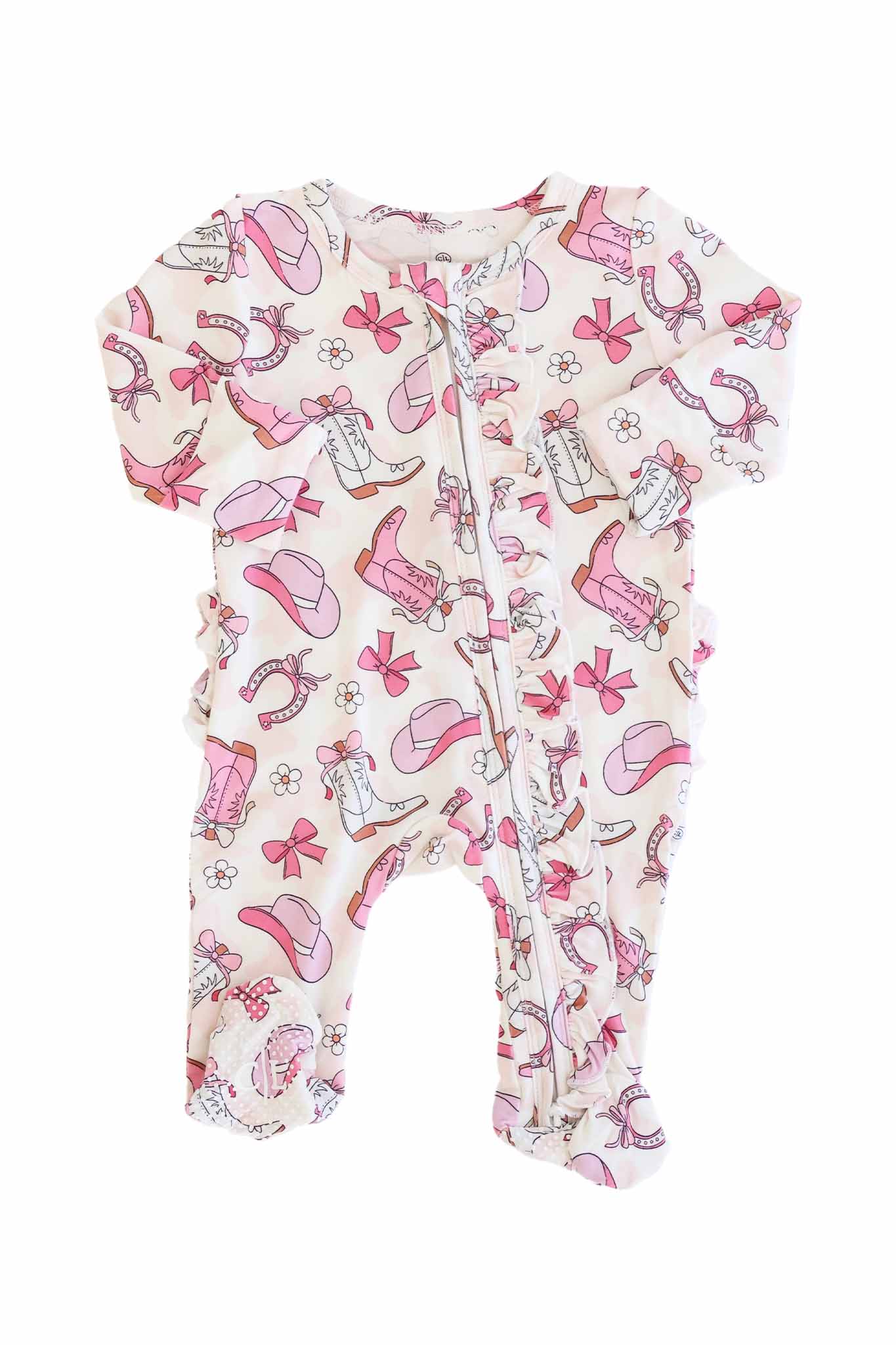 Rodeo Dreams Ruffle Zipper Footie | Pink