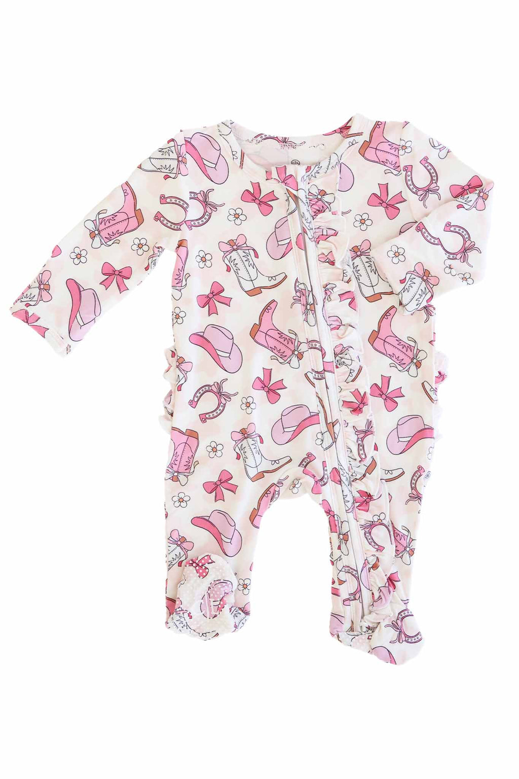 Rodeo Dreams Ruffle Zipper Footie | Pink