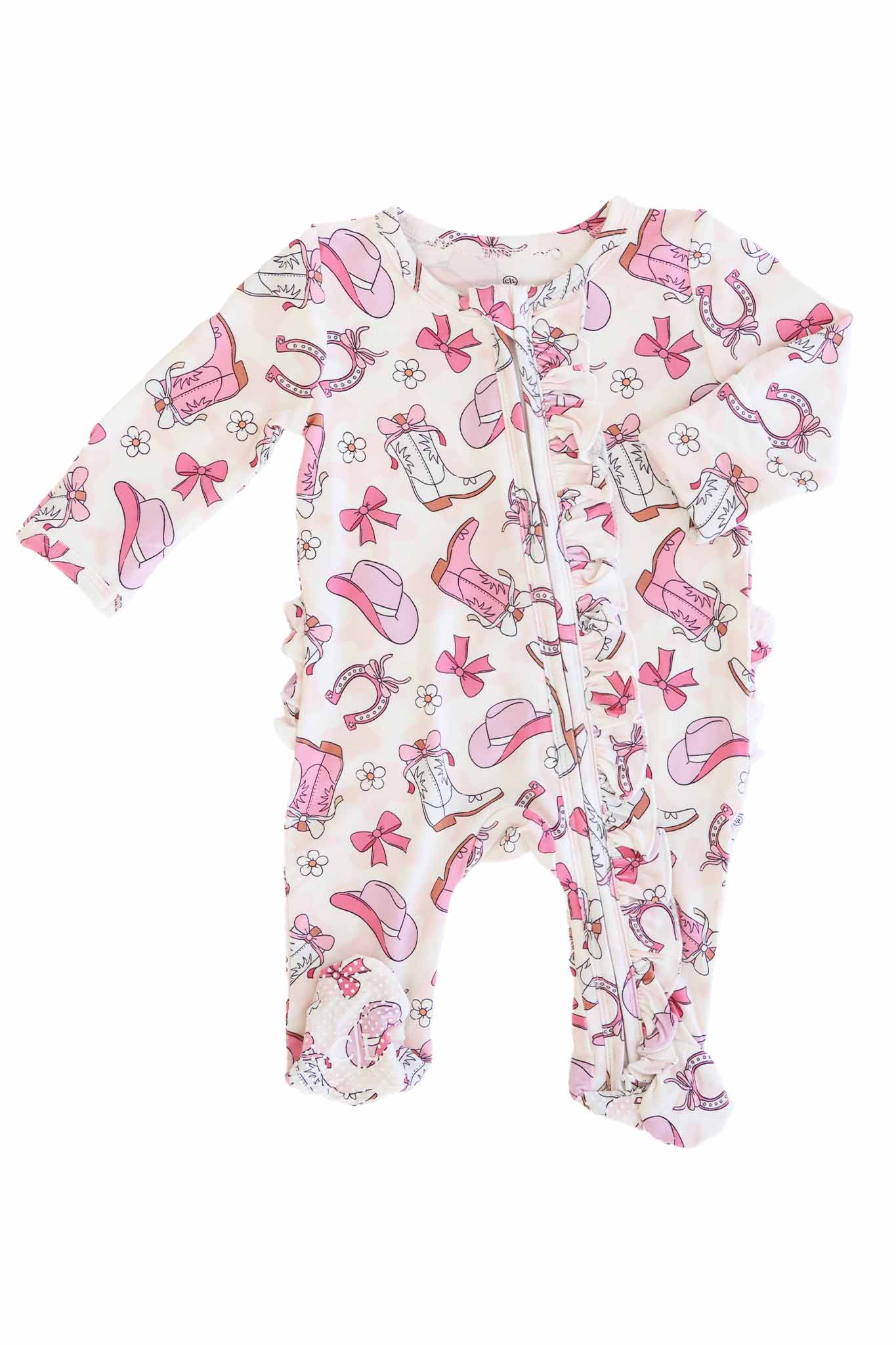Rodeo Dreams Ruffle Zipper Footie | Pink