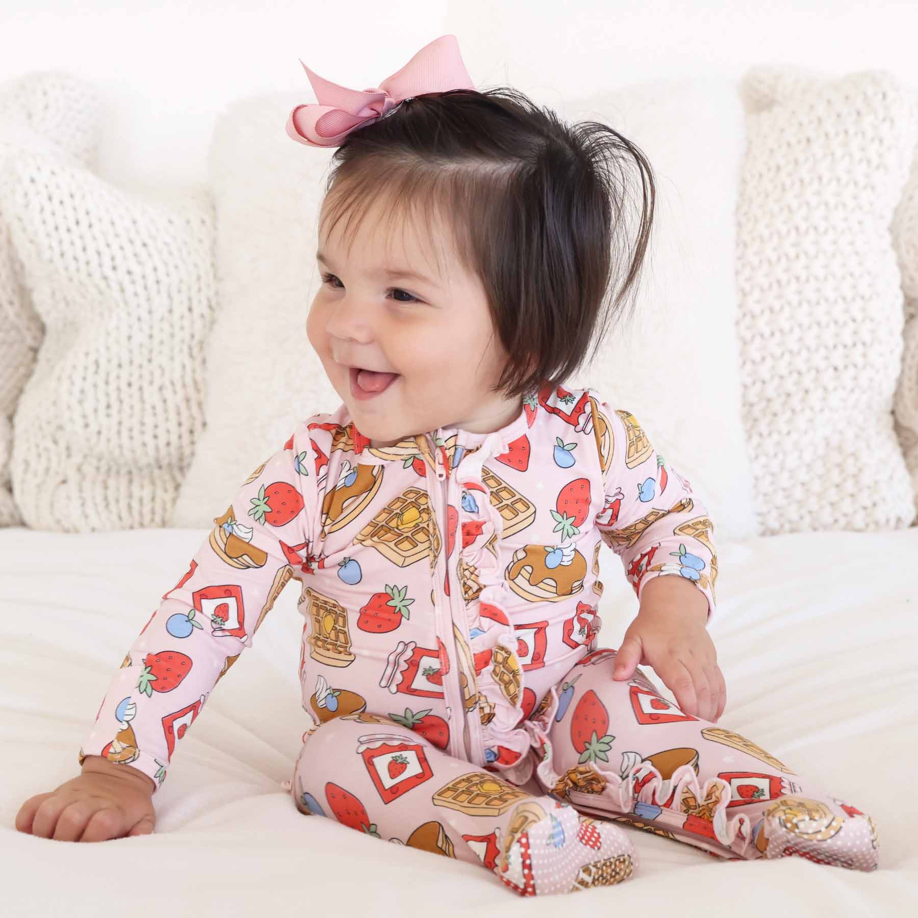 Sweet Stacks Ruffle Zipper Footie | Pink