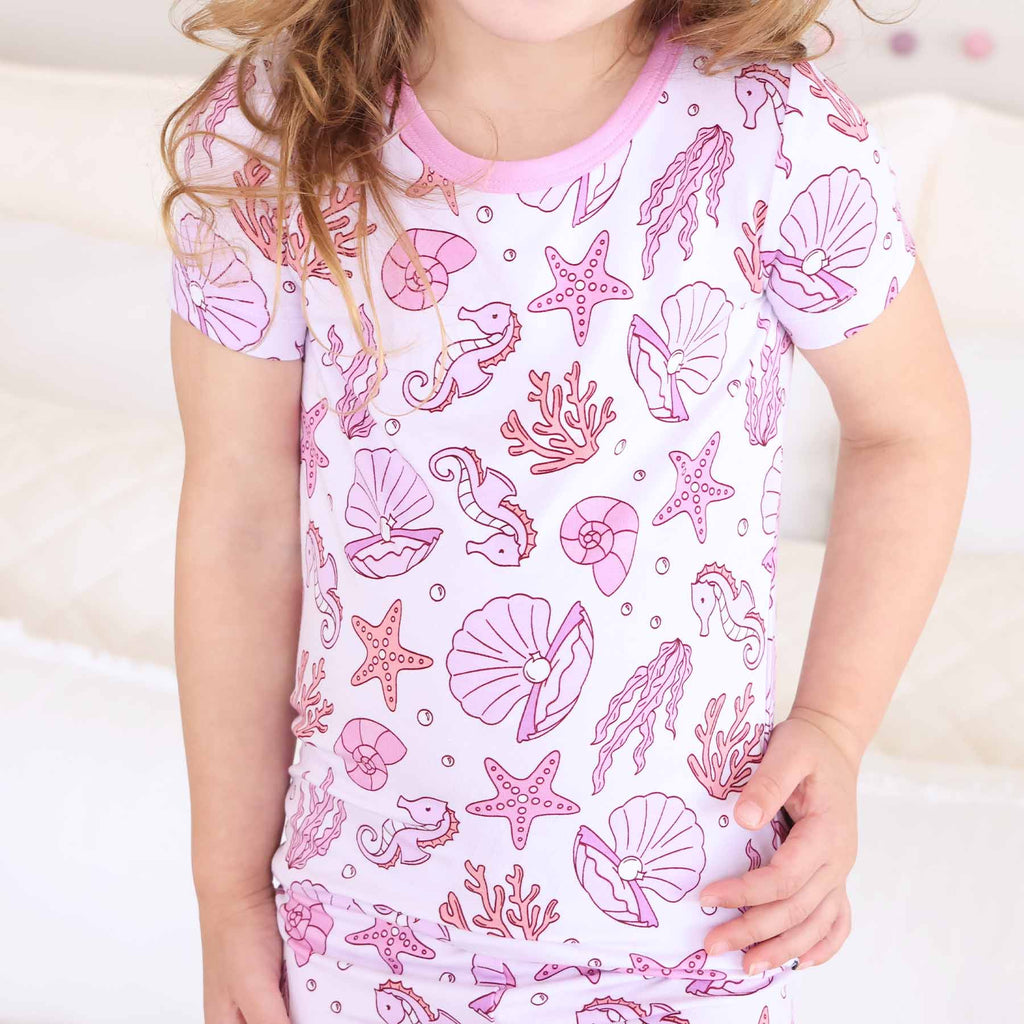 Two Piece Short Pajama Set | Tiny Tides Pink