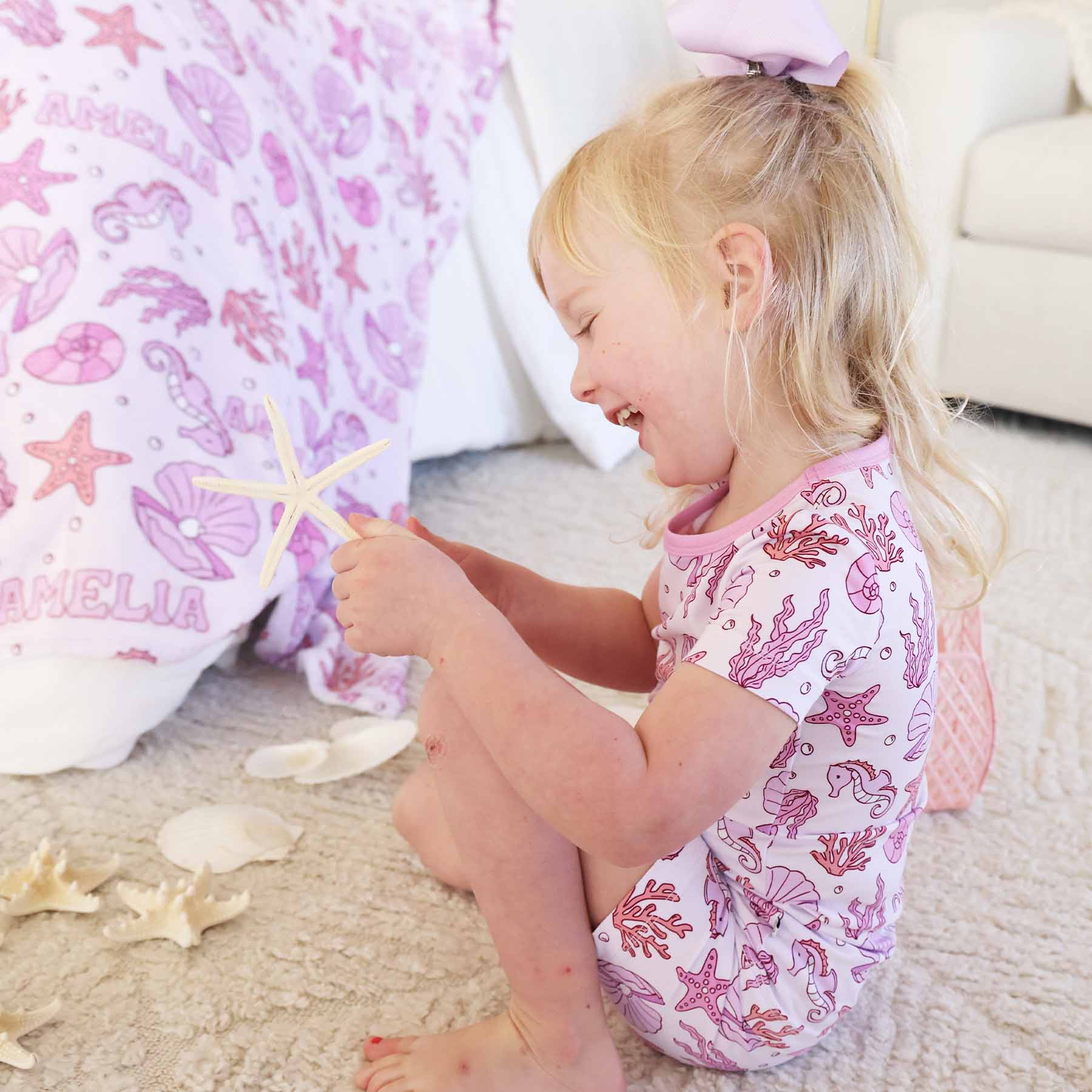 Two Piece Short Pajama Set | Tiny Tides Pink