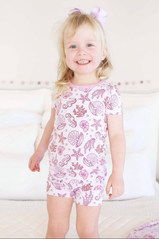 Two Piece Short Pajama Set | Tiny Tides Pink