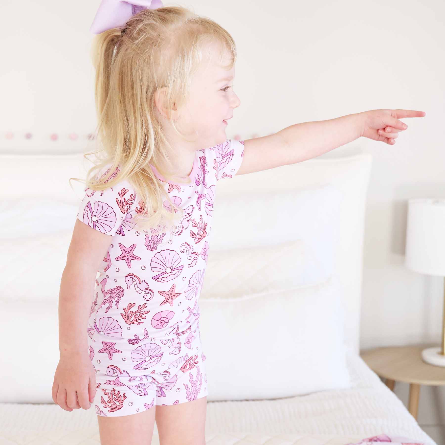 Two Piece Short Pajama Set | Tiny Tides Pink