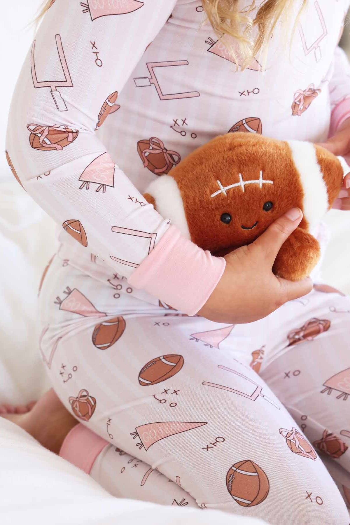Tiny Touchdowns Two Piece Pajama Set | Pink