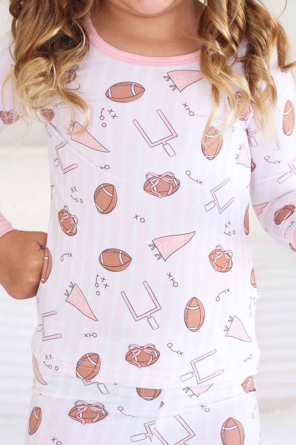 Tiny Touchdowns Two Piece Pajama Set | Pink